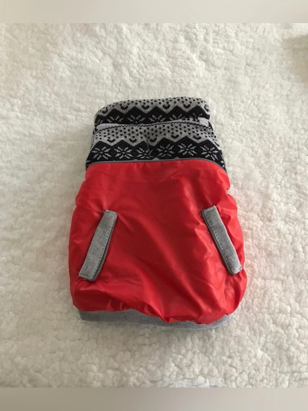 Red and Gray Nordic Print Puffer Dog Jacket